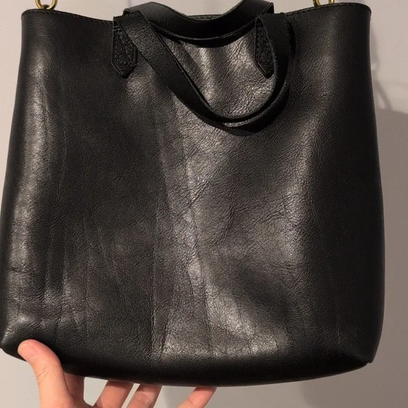 Madewell Black Leather Zip Top Transport Crossbody Tote - Picture 2 of 6